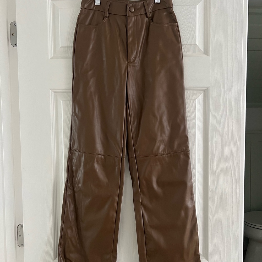 Brown Faux Leather Pants